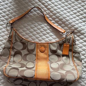 Coach Tan and Orange Signature Shoulder Bag